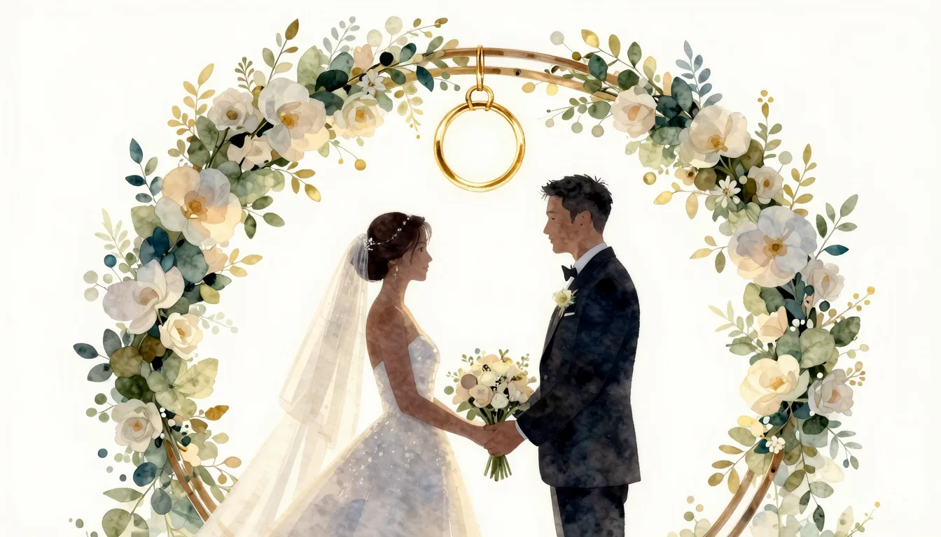 Watercolor style. Silhouettes of a bride and groom standing ...
