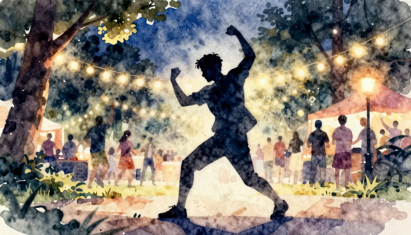 Watercolor style. A silhouette of a man dancing energeticall...