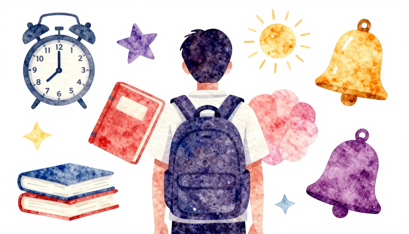 Vibrant watercolor style. School-themed album cover, minimal...
