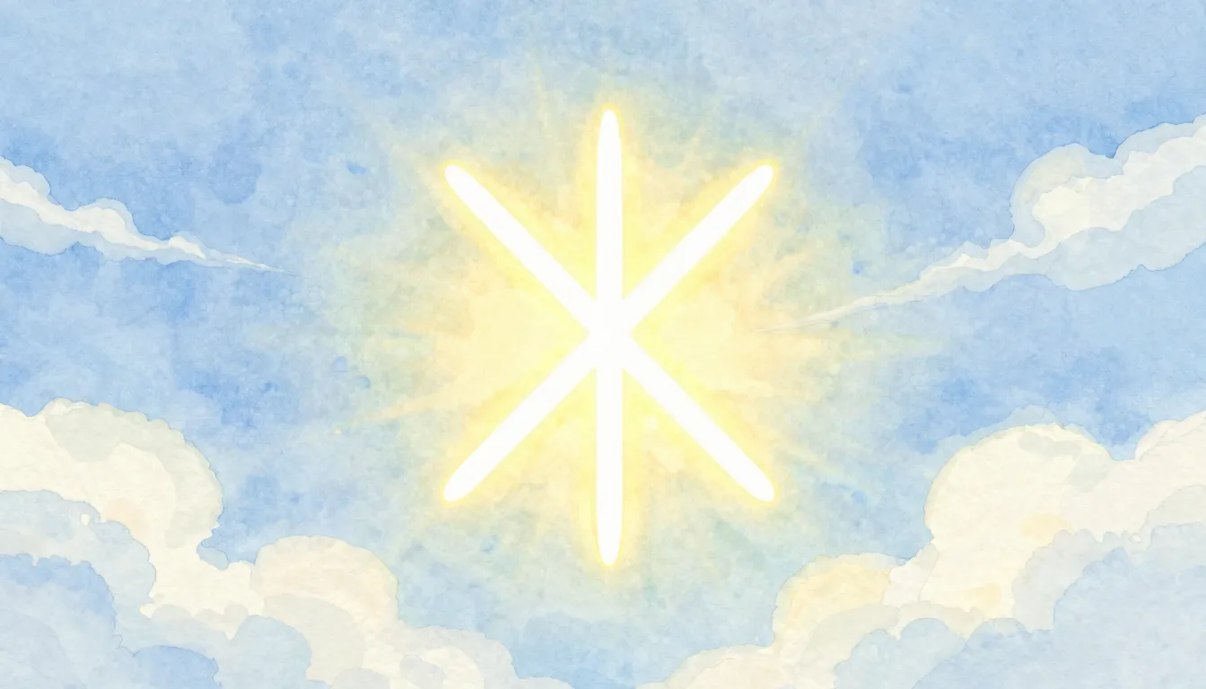 Watercolor style. A stylized, glowing Dagaz rune symbol floa...