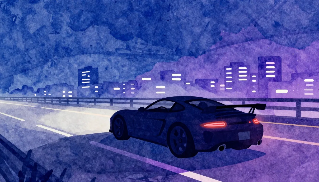 Watercolor style. Silhouette of a person driving a fast car ...