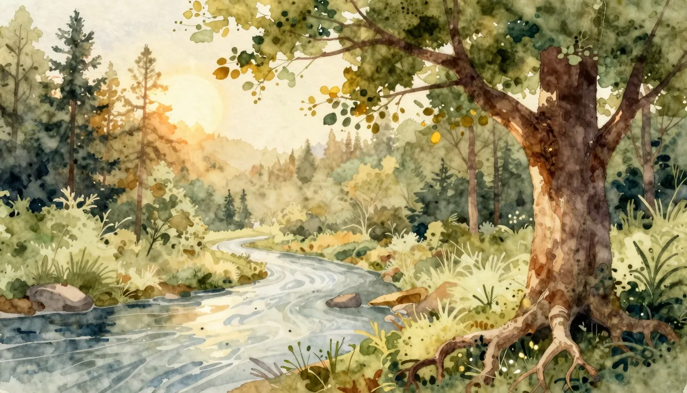 Vibrant watercolor style. Folk song album cover. A gentle, w...