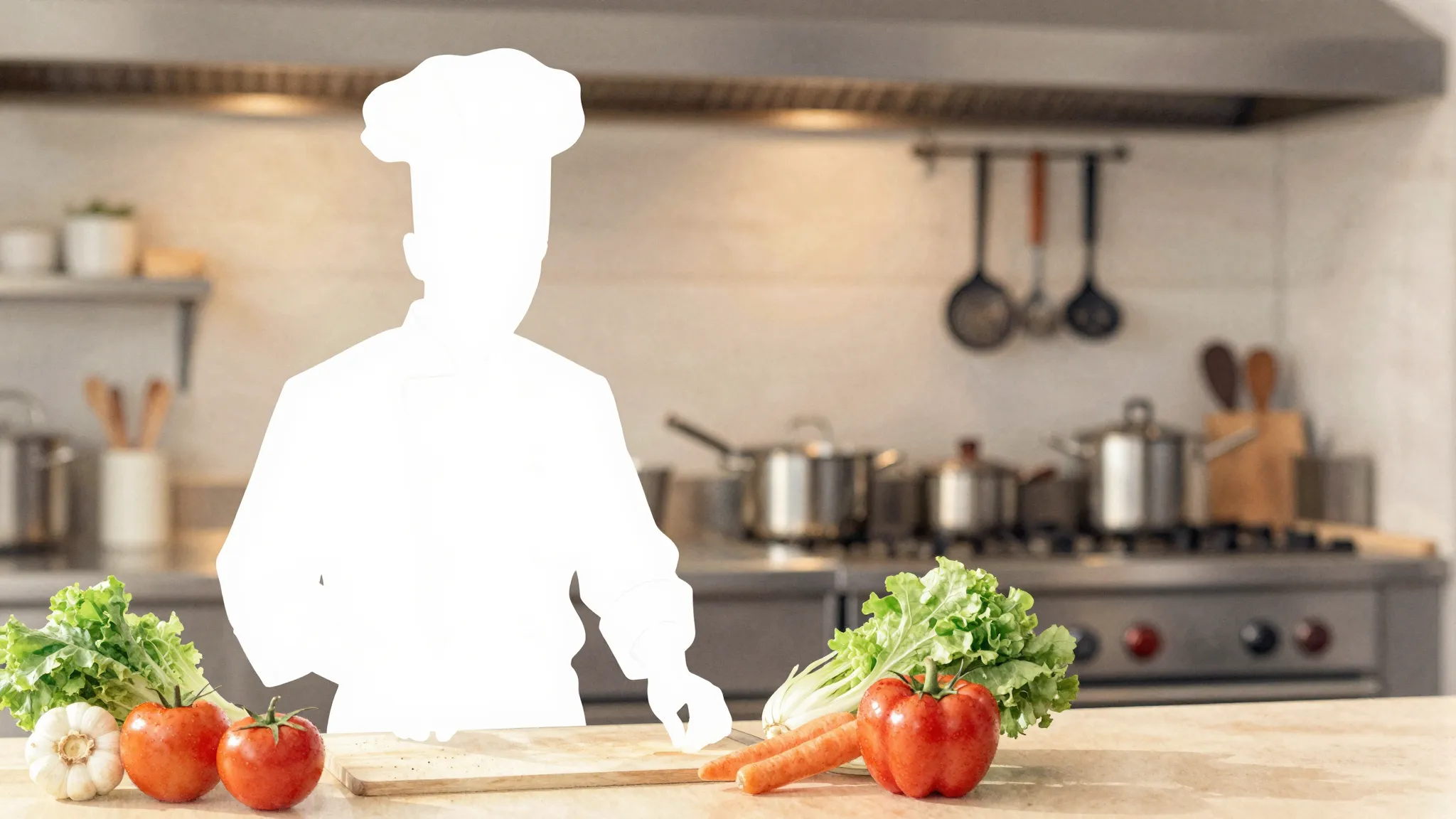 Watercolor style. A minimalist silhouette of a chef in a pro...