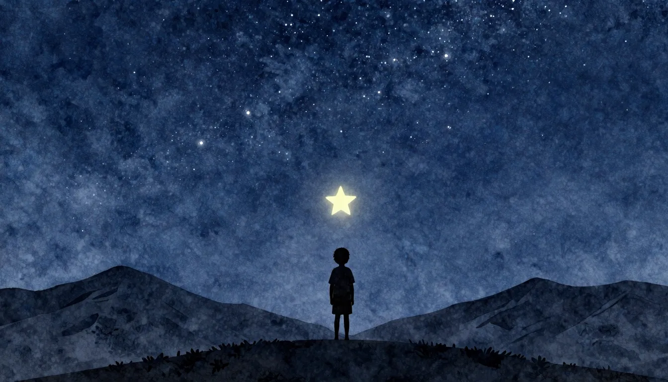 Watercolor style. A silhouette of a child looking at a vast,...