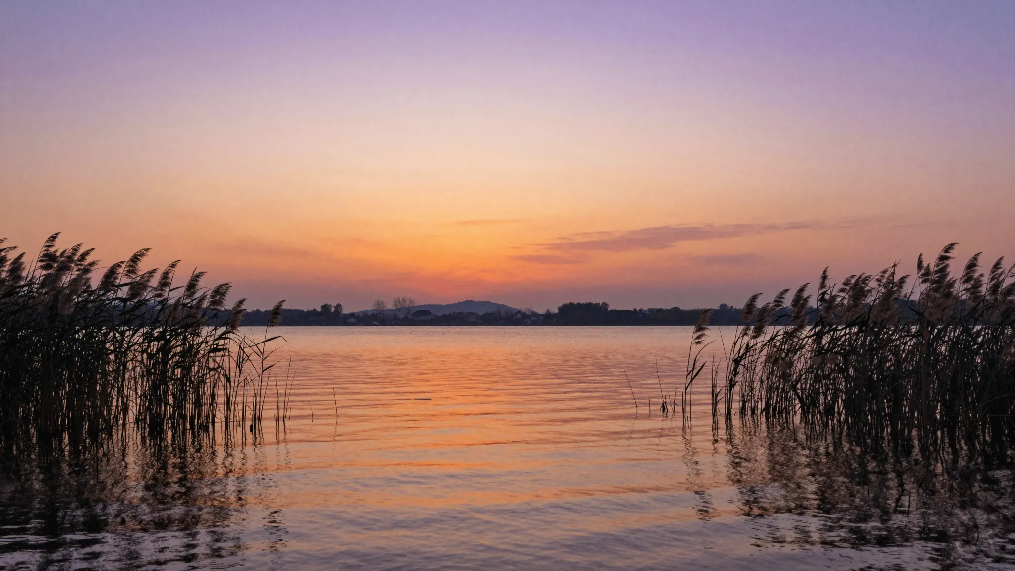 Watercolor style. A serene lake at sunset, silhouette of ree...