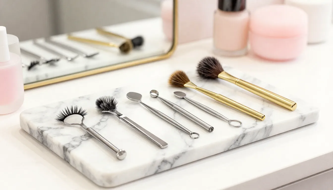 Watercolor style. Aesthetic workspace of a beauty artist, pr...