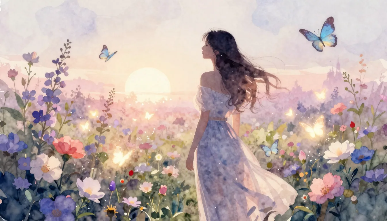 Watercolor style. A beautiful silhouette of a woman standing...