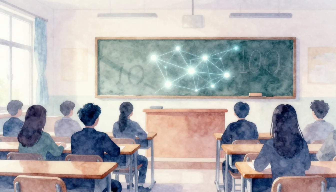 Watercolor style. Abstract digital art of a high school clas...