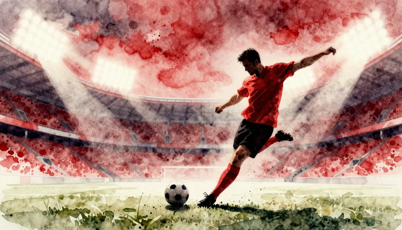Watercolor style. A silhouette of a football player kicking ...