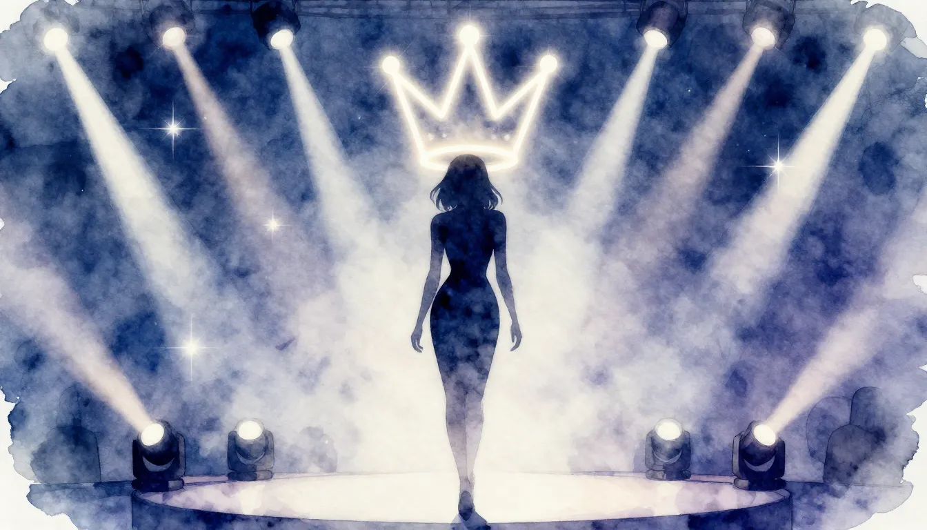 Watercolor style. A silhouette of a woman wearing a large st...