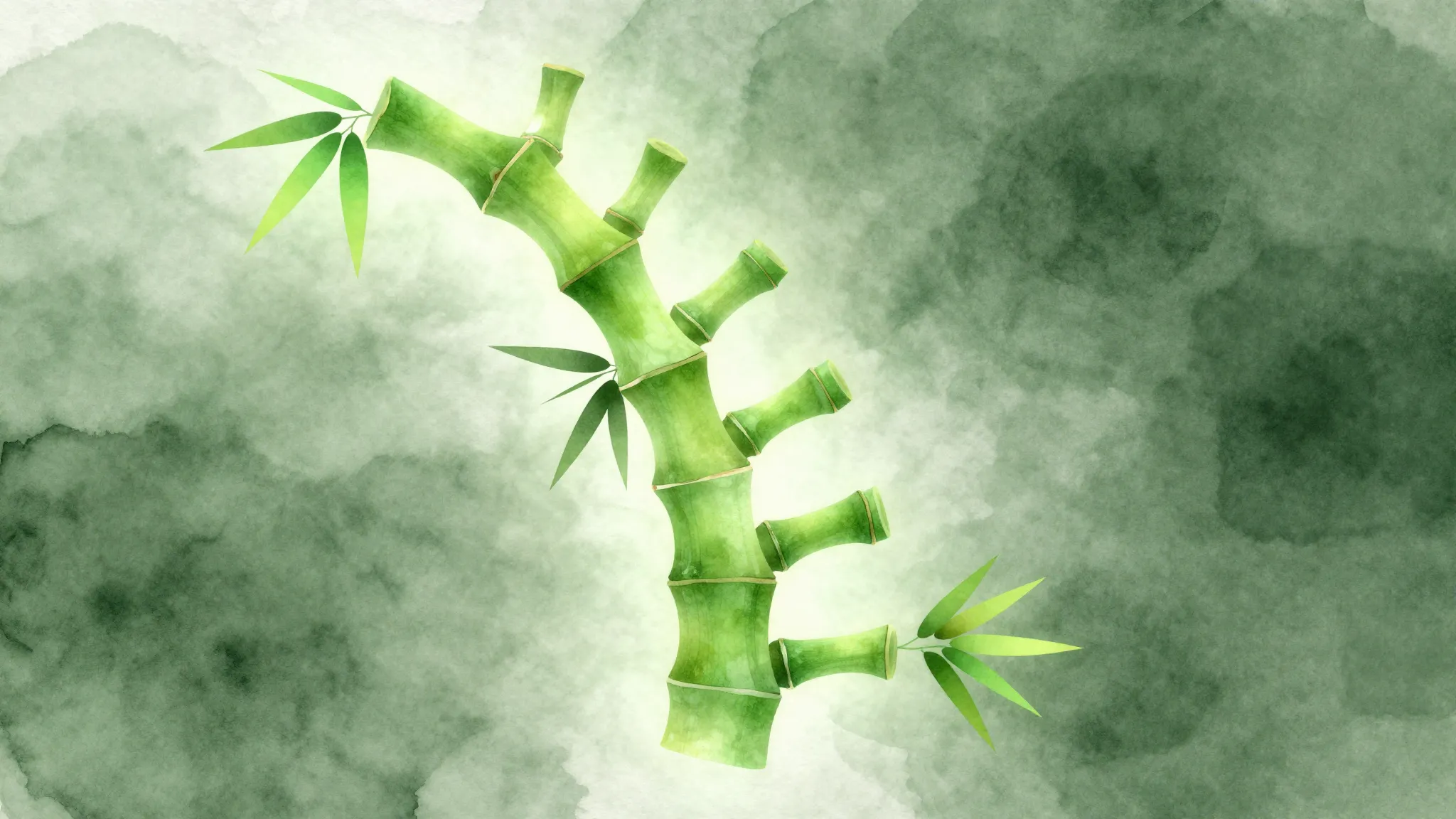 Watercolor style. Abstract green bamboo stems arranged in th...