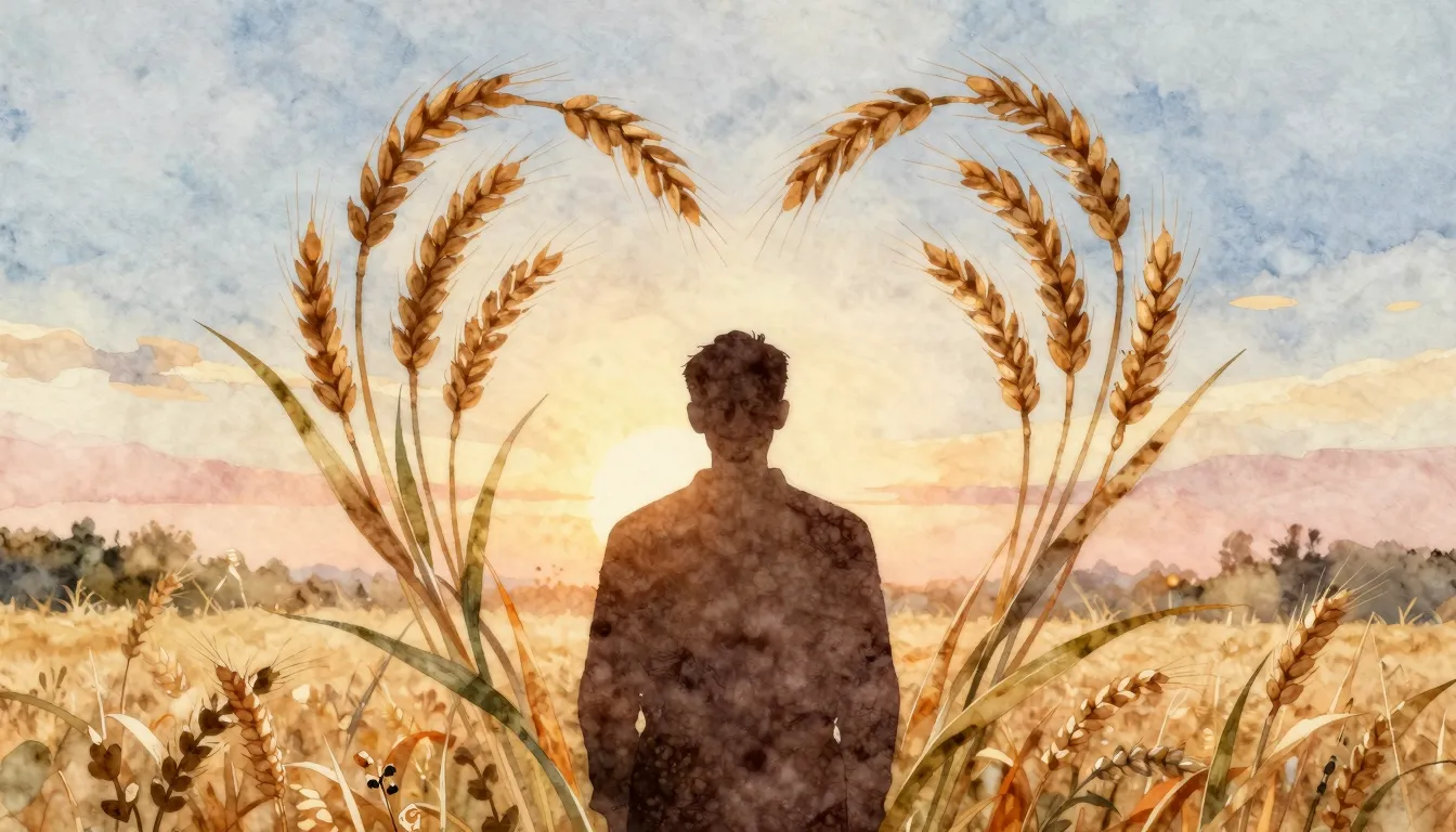 Watercolor style. A silhouette of a man with a kind face sta...