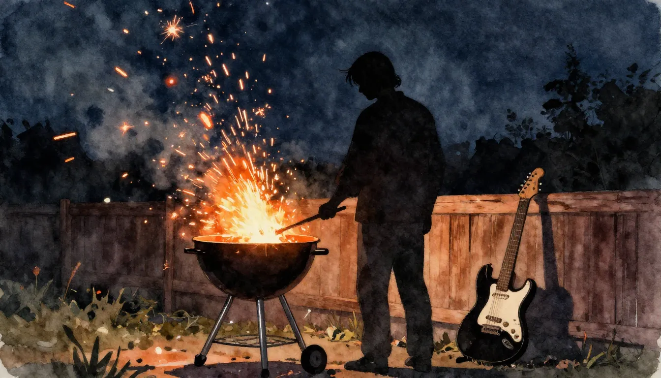 Watercolor style. A silhouette of a person standing by a glo...