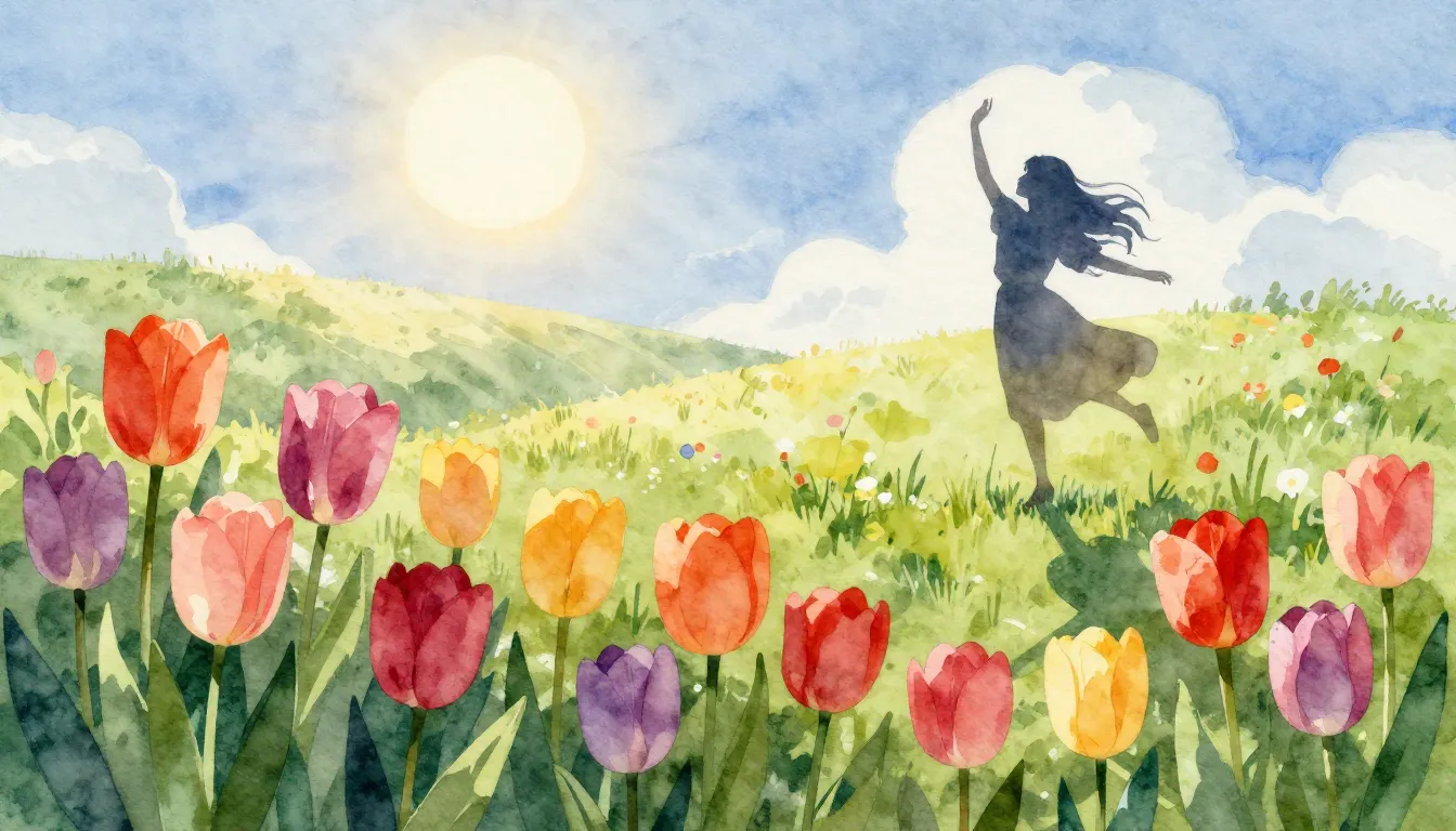 Watercolor style. A bright spring landscape with blooming tu...