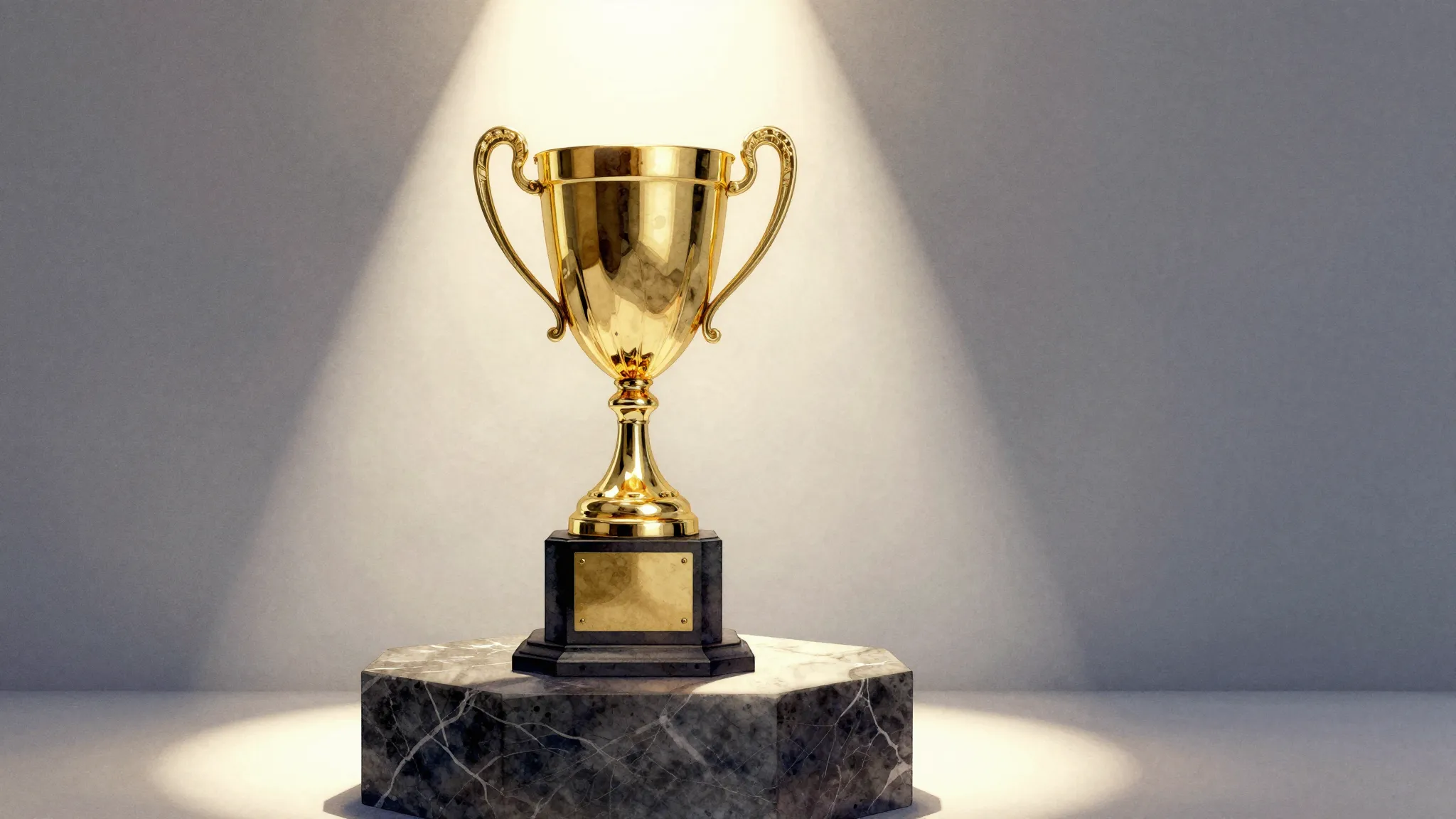 Watercolor style. A golden trophy cup standing on a dark mar...