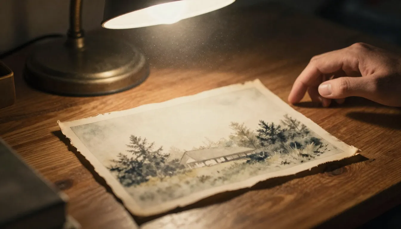 Watercolor style. A close-up of an old, slightly faded photo...