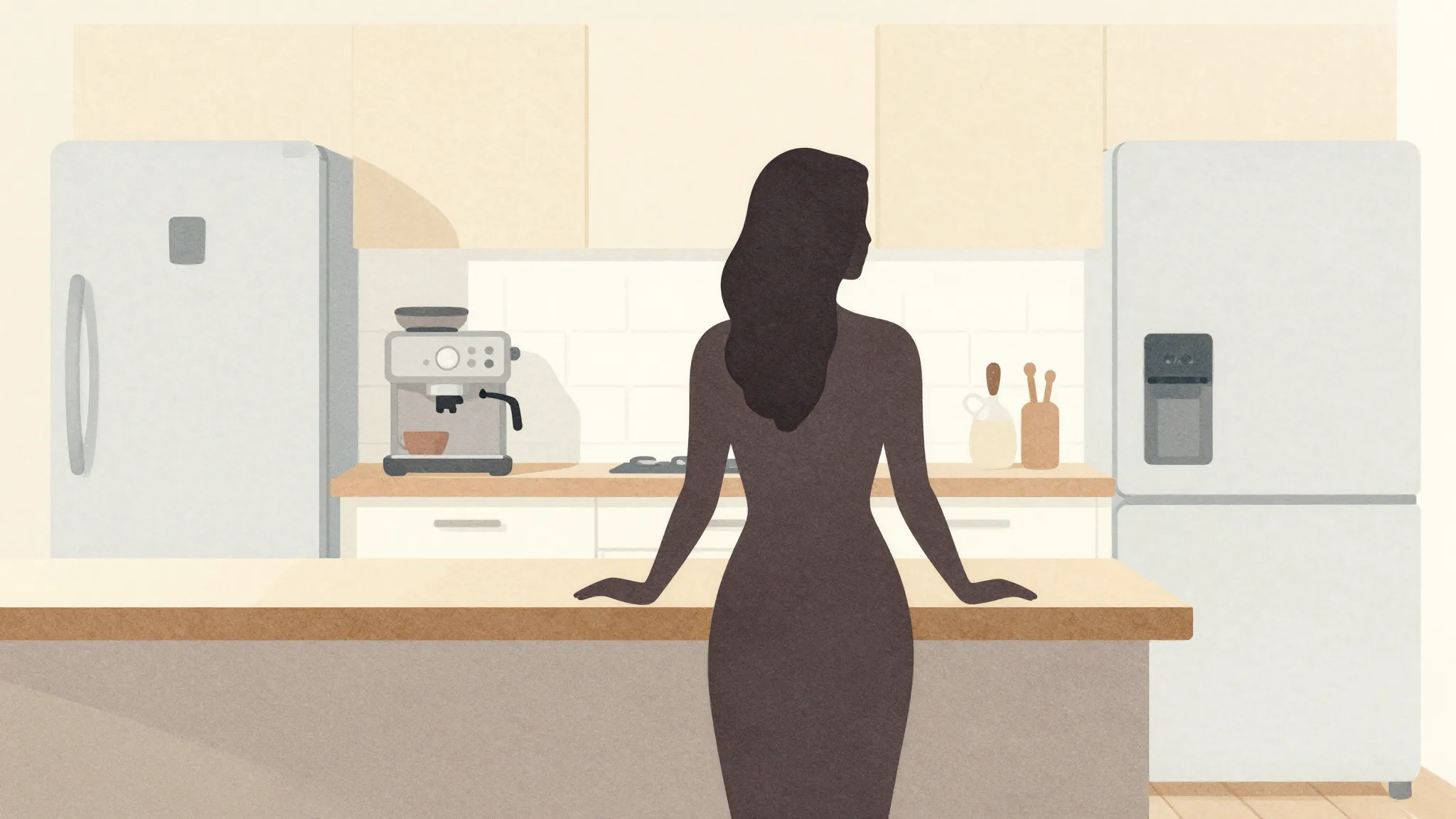 Watercolor style. Minimalist silhouette of a woman in a brig...