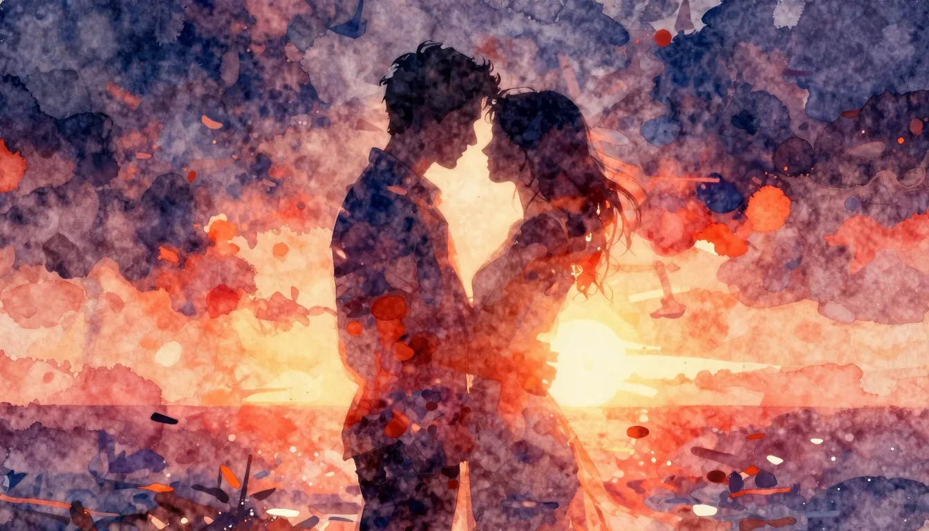 Vibrant watercolor style. Rap album cover, abstract, silhoue...