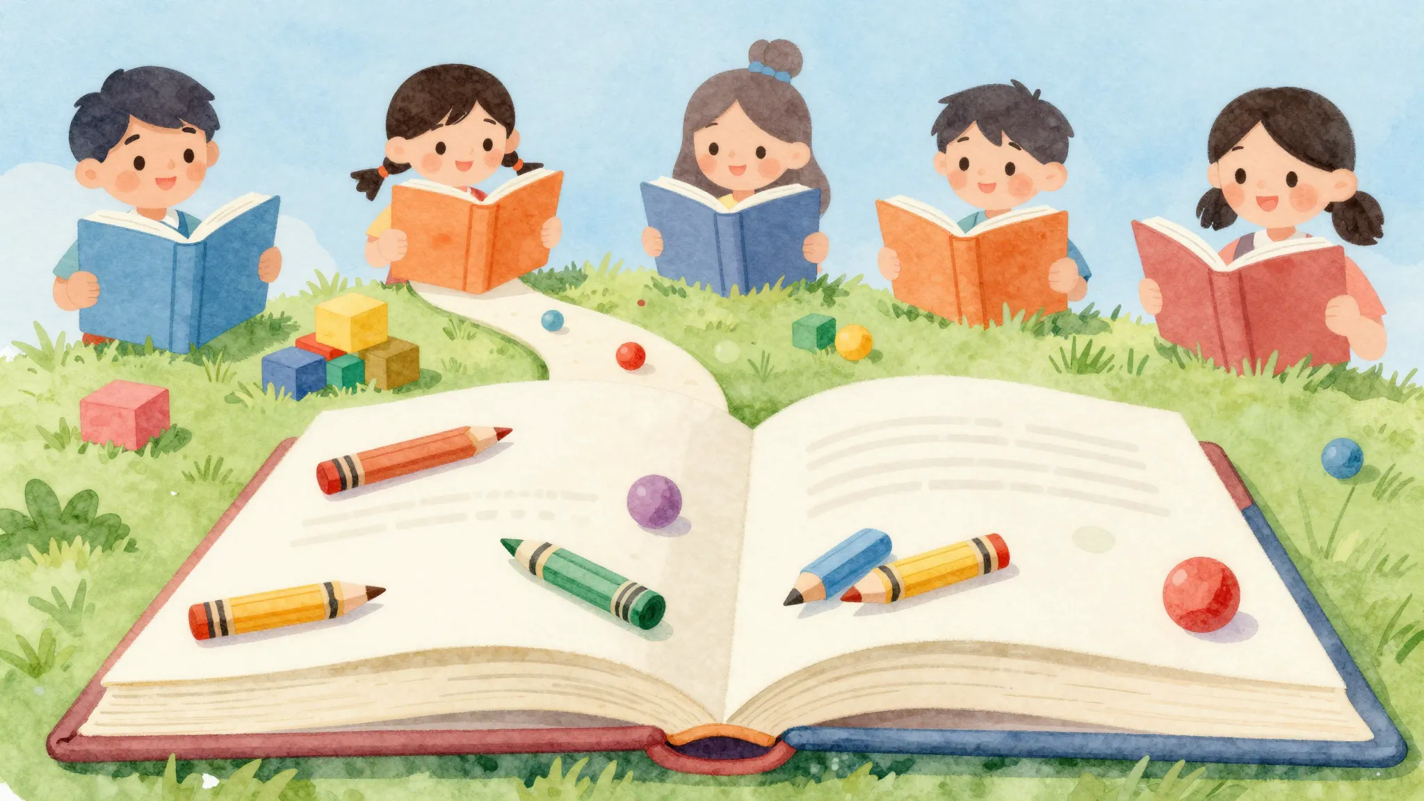 Vibrant watercolor style. Children's song. A bright, colorfu...