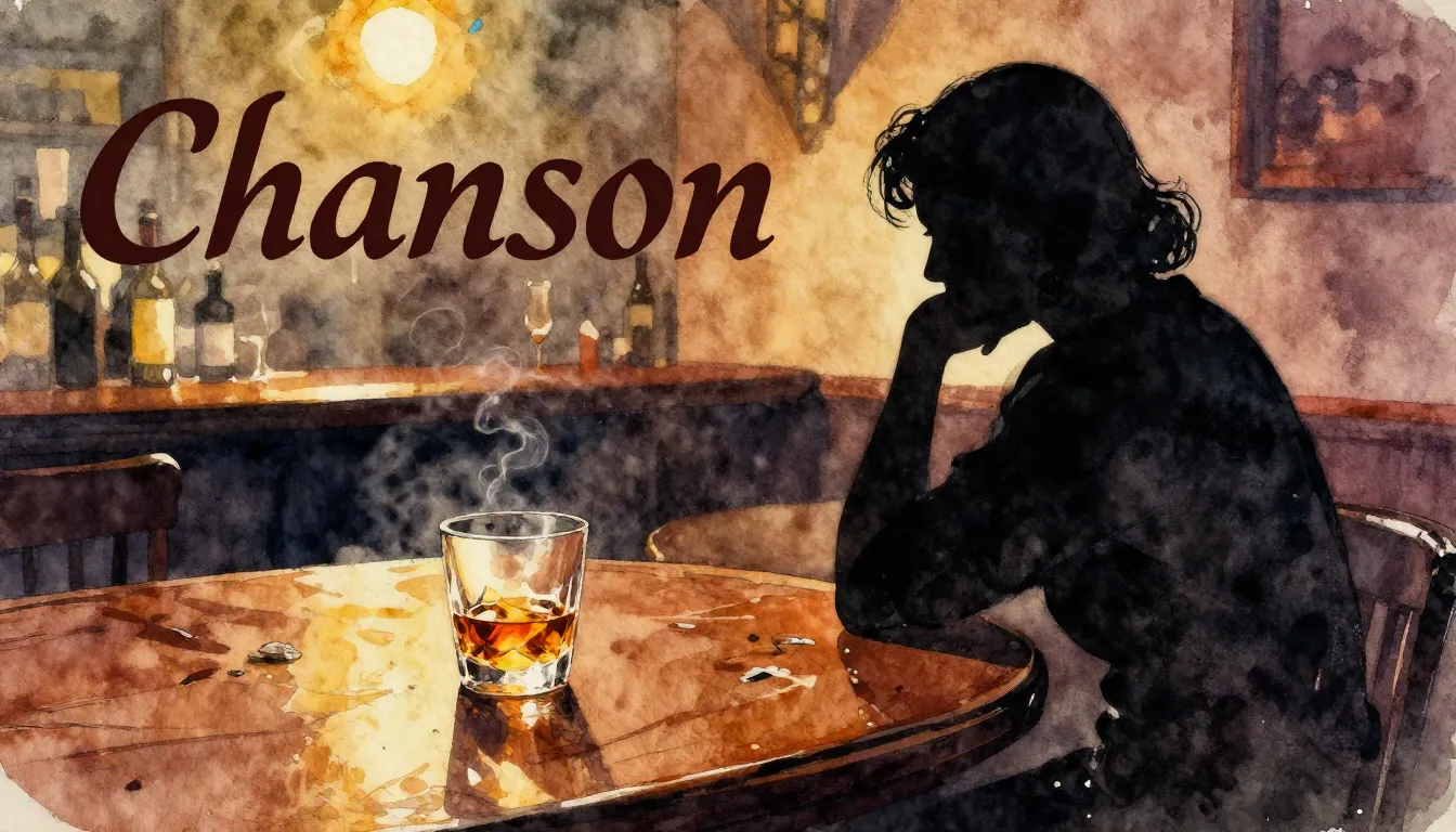 Vibrant watercolor style. Chanson album cover, melancholic, ...