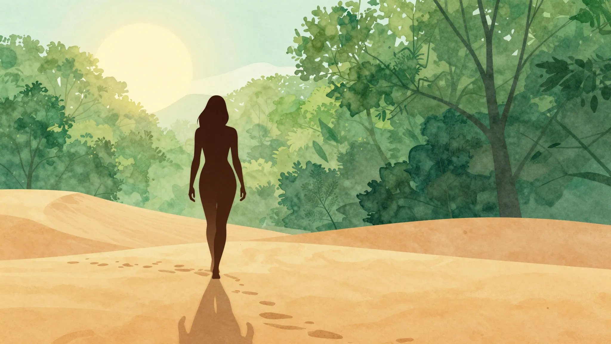 Watercolor style. Silhouette of a strong woman walking from ...