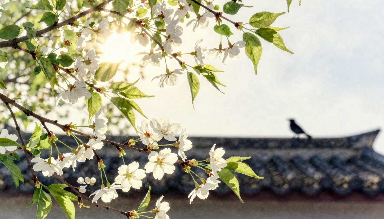 Watercolor style. Sun glare shining through green leaves in ...