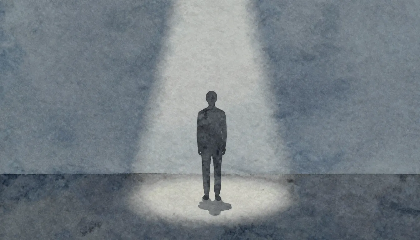 Watercolor style. A minimalist silhouette of a person standi...
