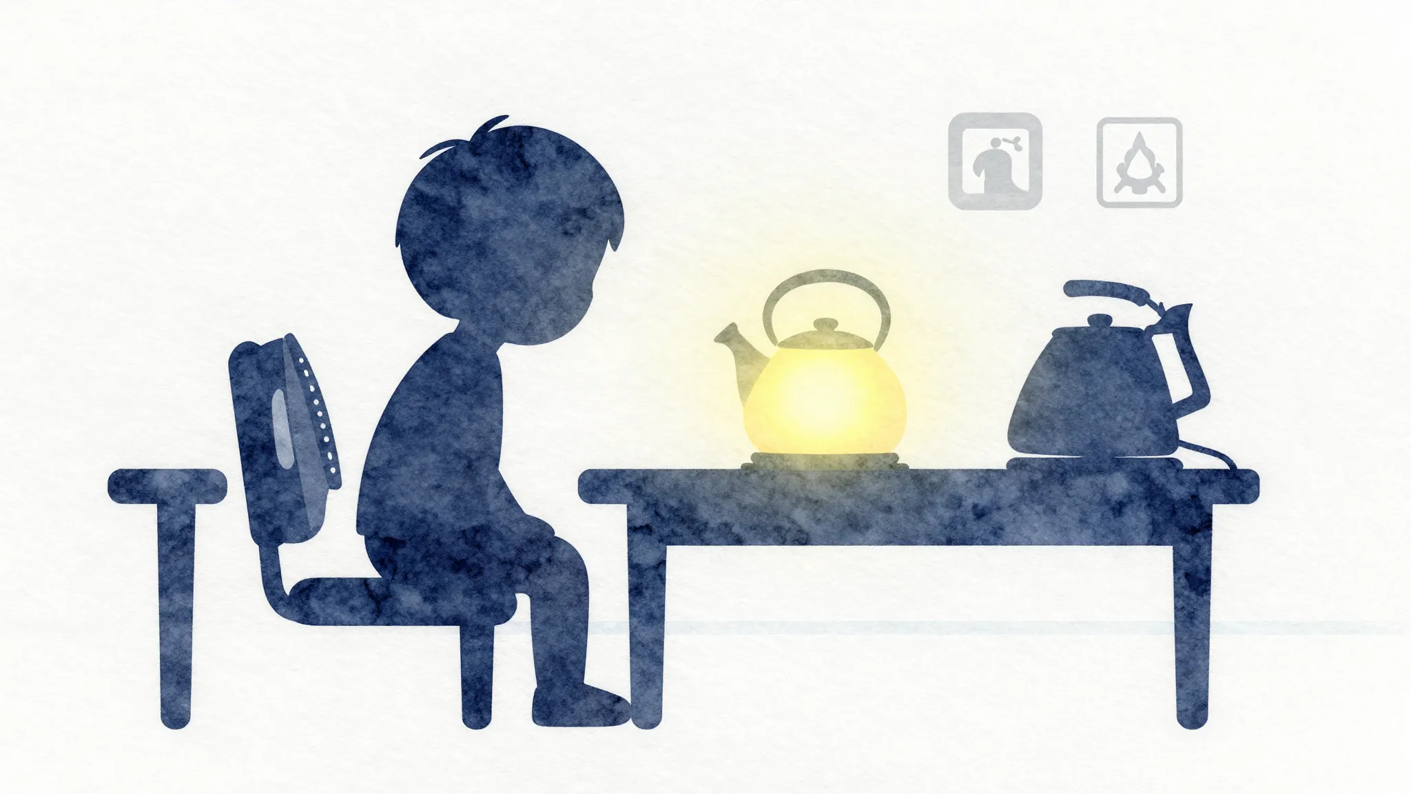 Watercolor style. Minimalist silhouette of a child near a ta...