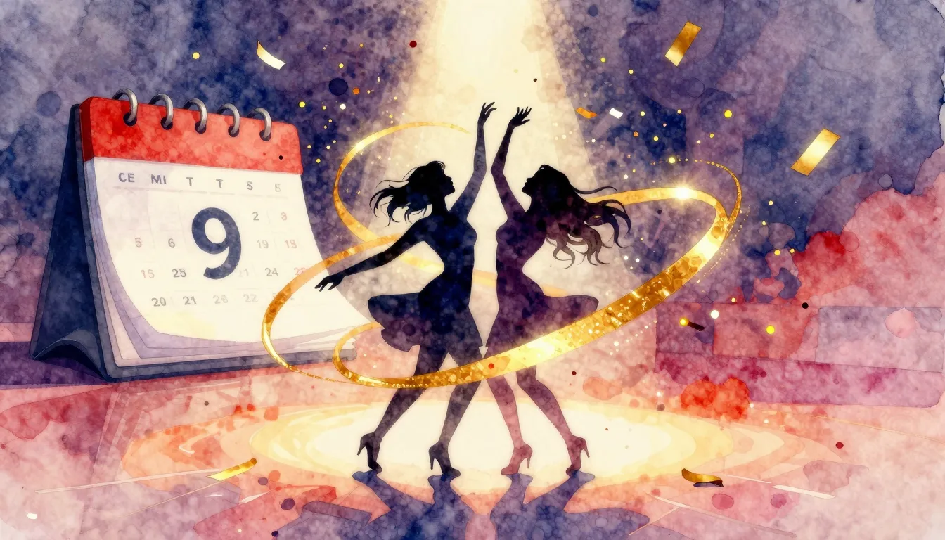 Vibrant watercolor style. A vibrant dance floor with a glowi...