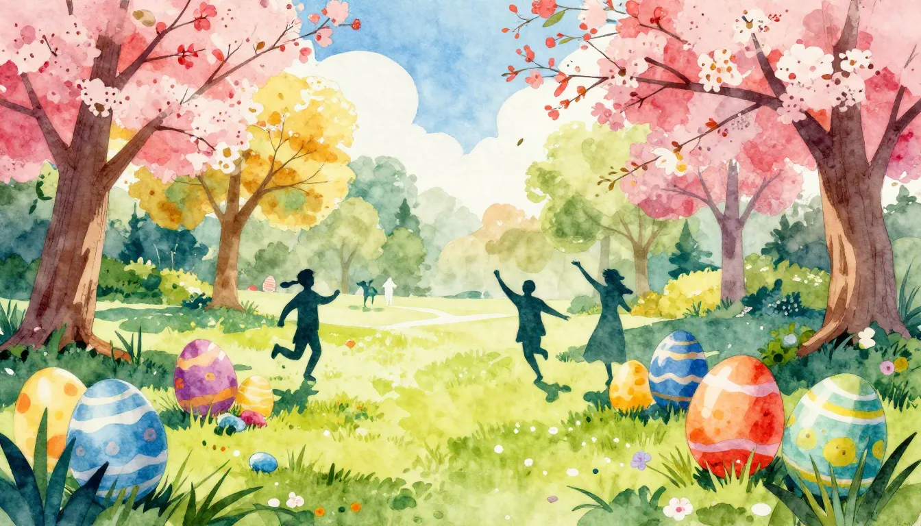 Vibrant watercolor style. Vibrant, joyful Easter celebration...