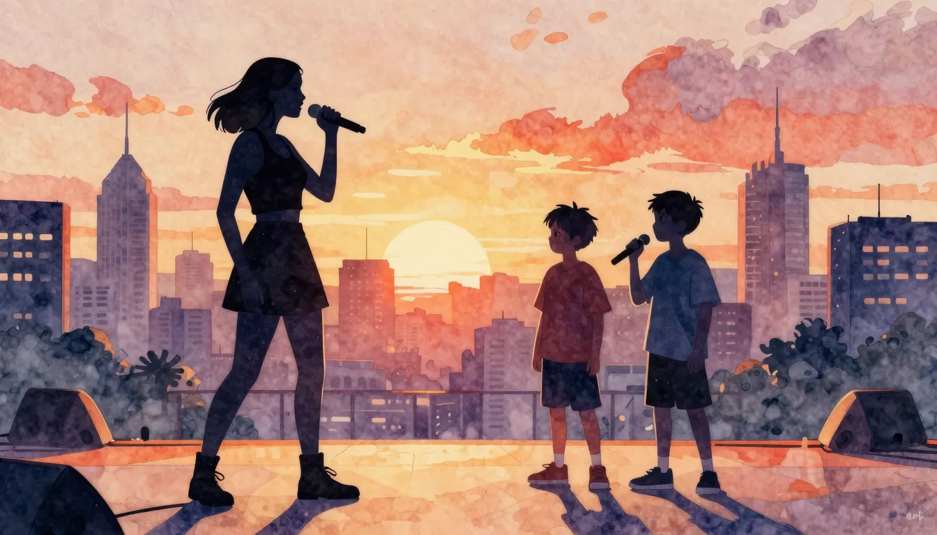 Watercolor style. Silhouettes of a woman and two boys standi...