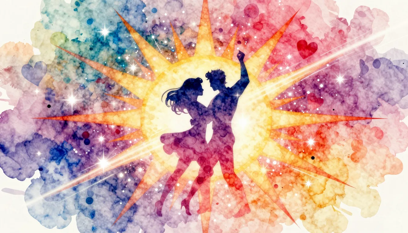 Vibrant watercolor style. Disco album cover, vibrant 70s aes...