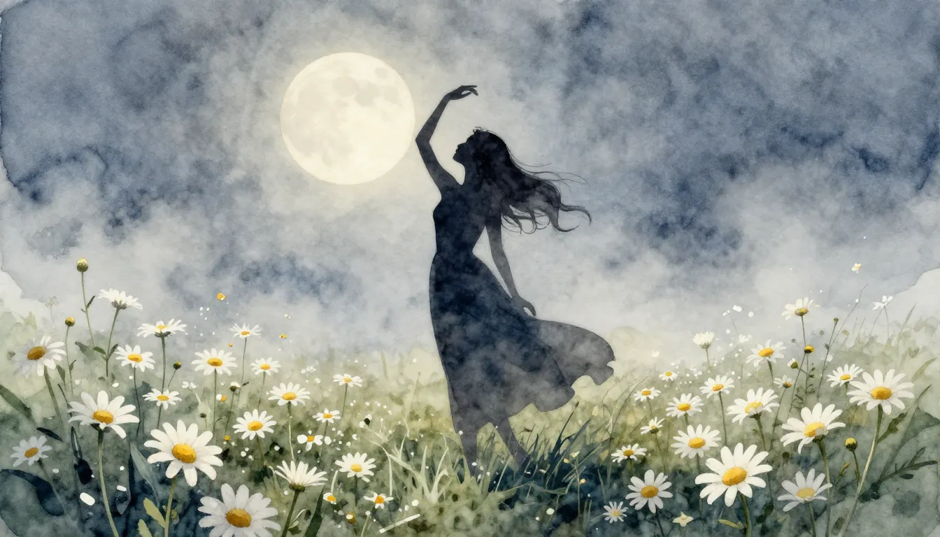 Watercolor style. A dark silhouette of a graceful woman stan...