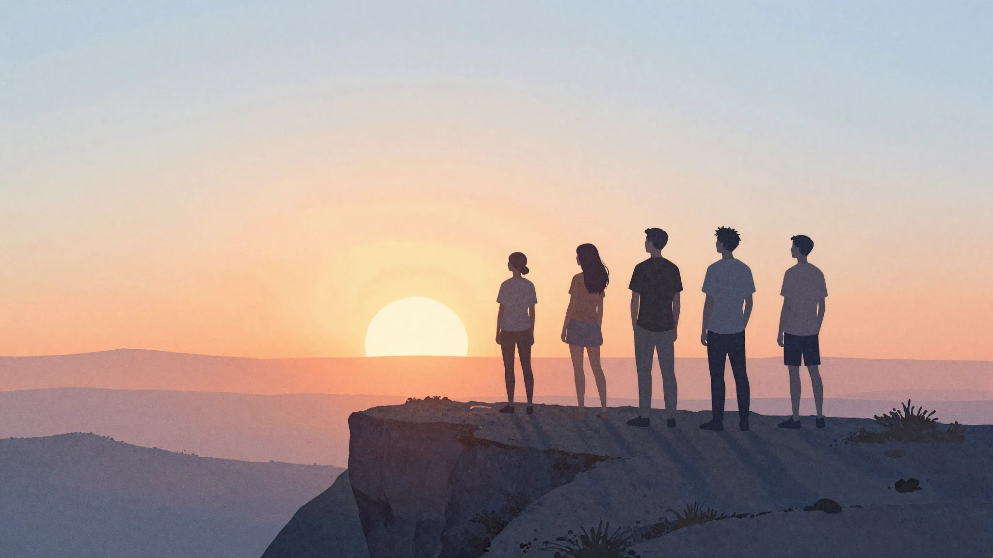 Watercolor style. Silhouettes of diverse friends standing to...