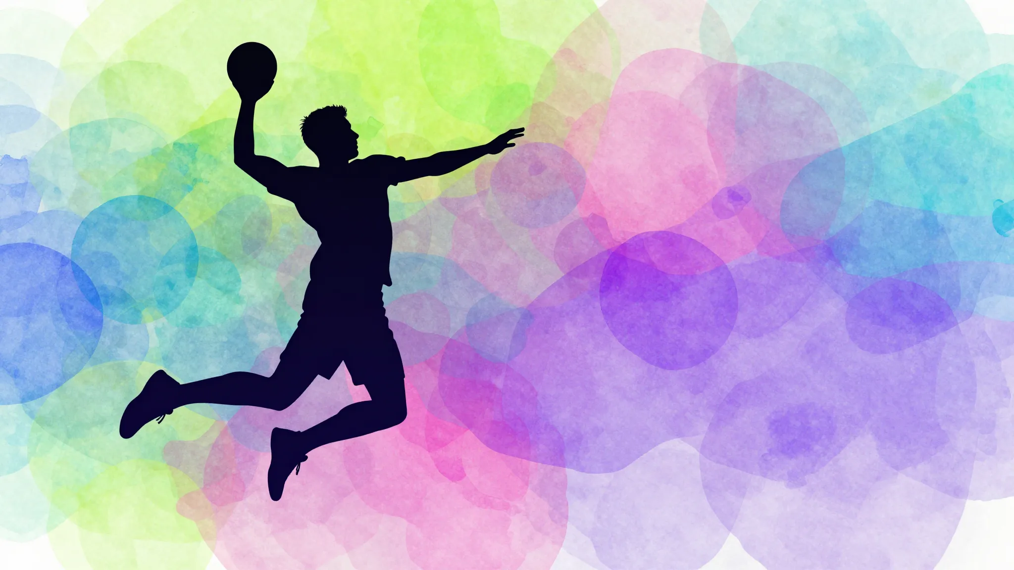 Watercolor style. A dynamic silhouette of a handball player ...