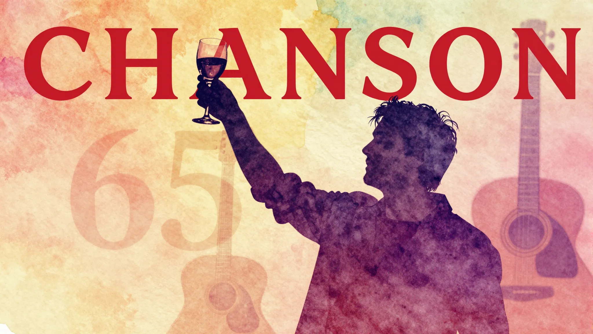 Vibrant watercolor style. Chanson album cover. A silhouette ...