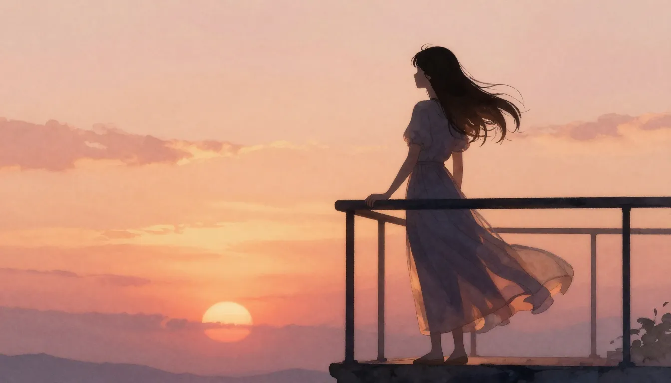 Watercolor style. Silhouette of a woman in a flowing dress s...