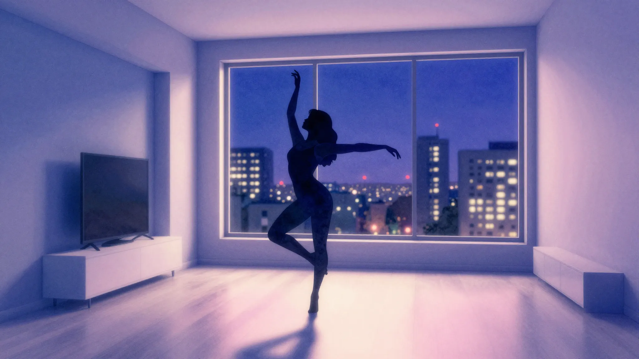Watercolor style. A silhouette of a graceful woman dancing i...