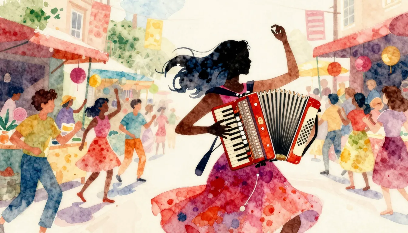 Vibrant watercolor style. Folk music album cover. Vibrant, j...