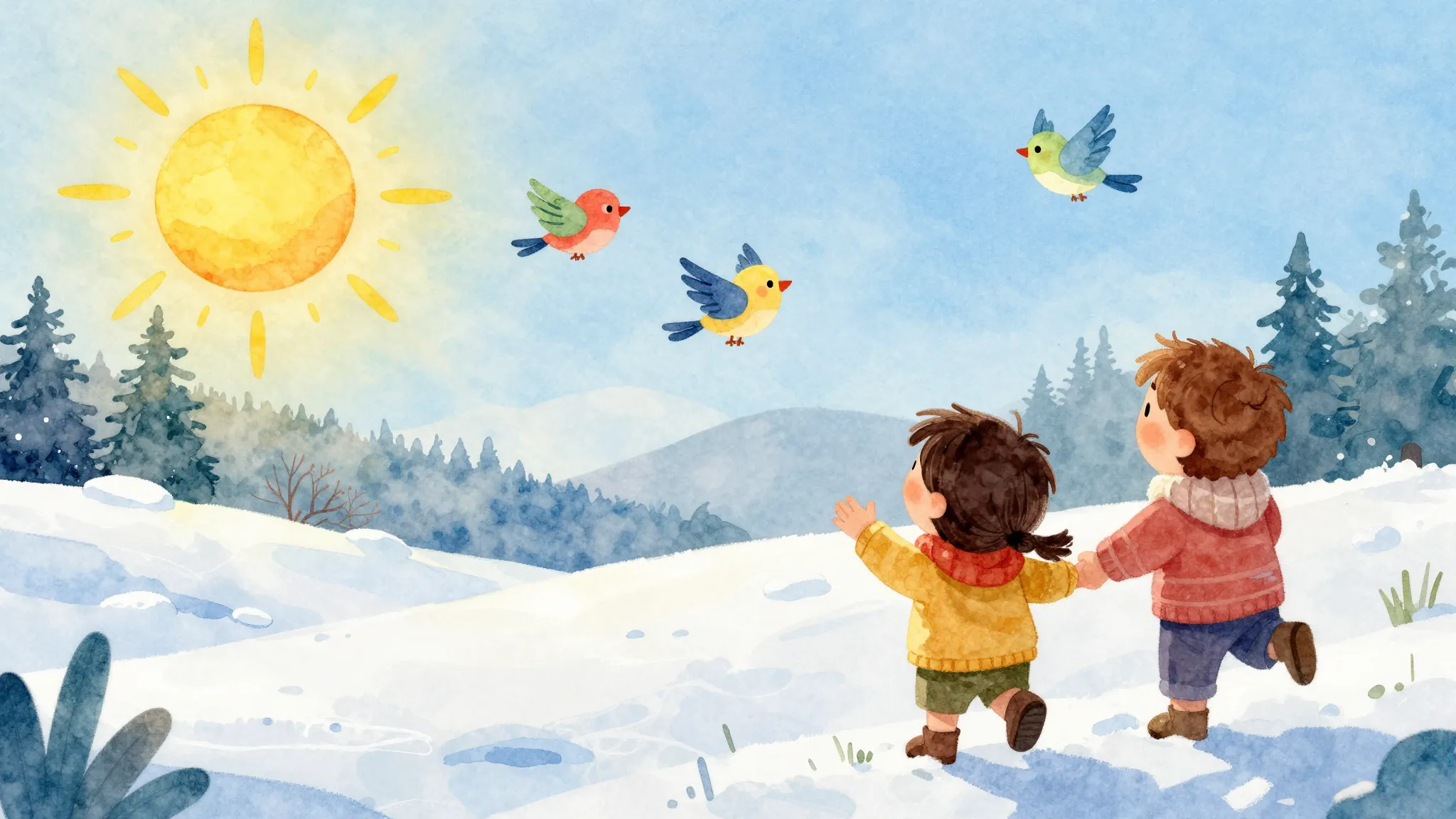 Vibrant watercolor style. Children's song album cover. Brigh...