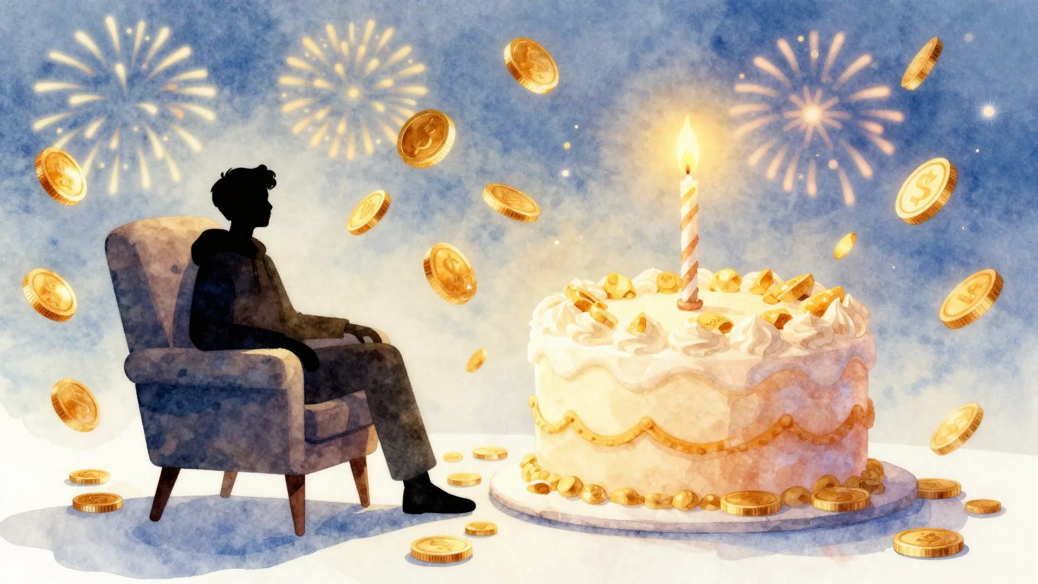 Watercolor style. A silhouette of a person sitting in a comf...