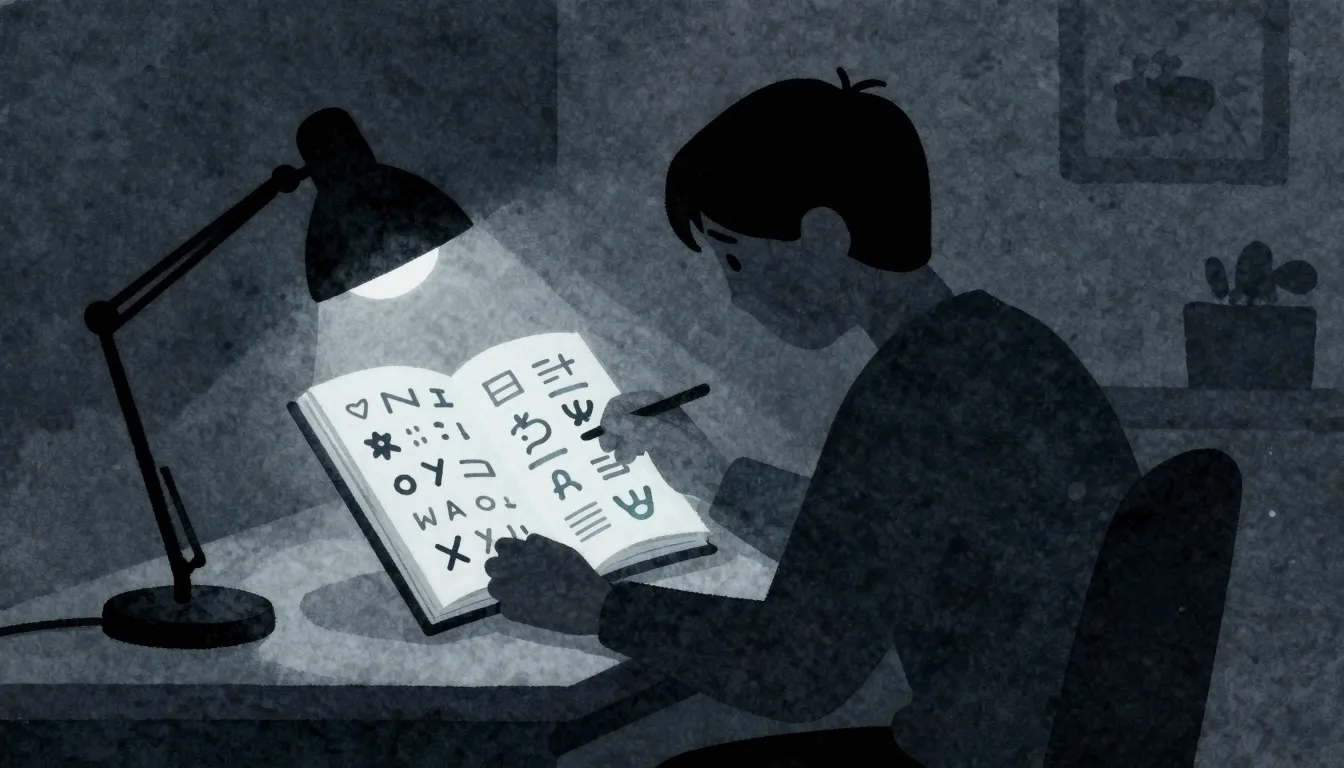Watercolor style. A silhouette of a person sitting at a desk...
