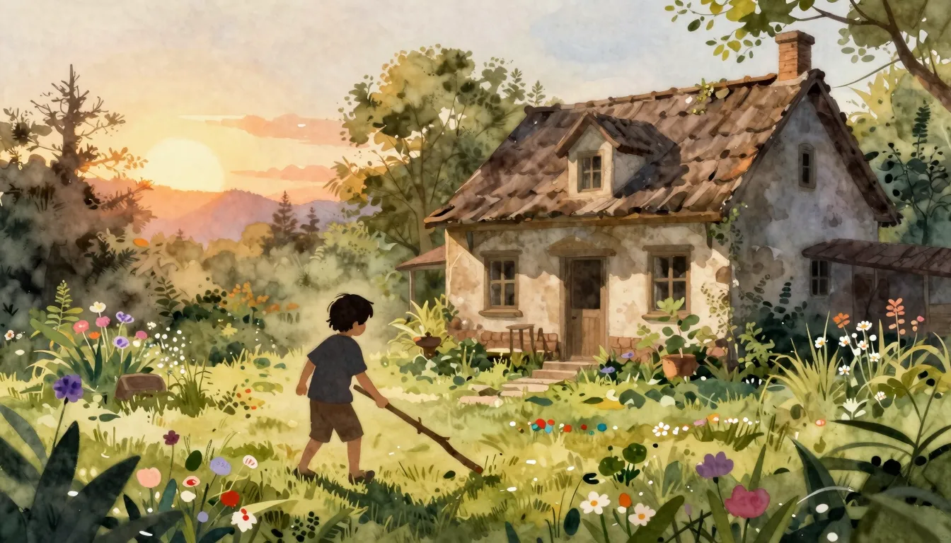 Watercolor style. Silhouette of a child playing with a woode...