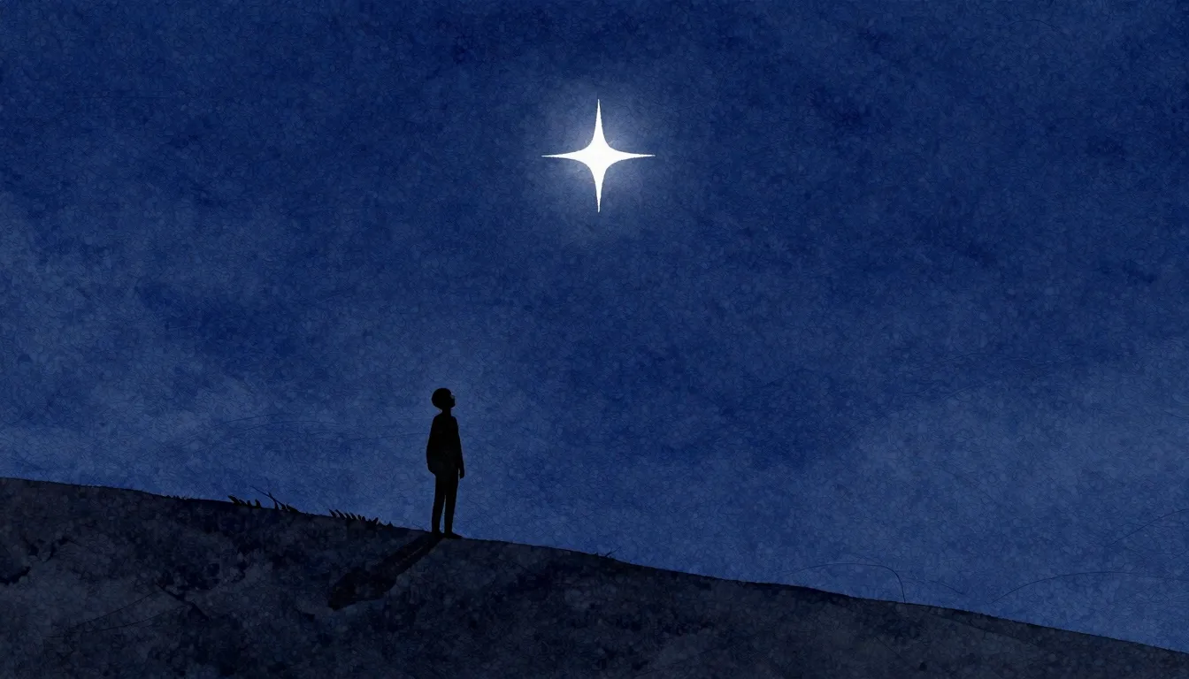 Watercolor style. A silhouette of a lonely figure standing o...