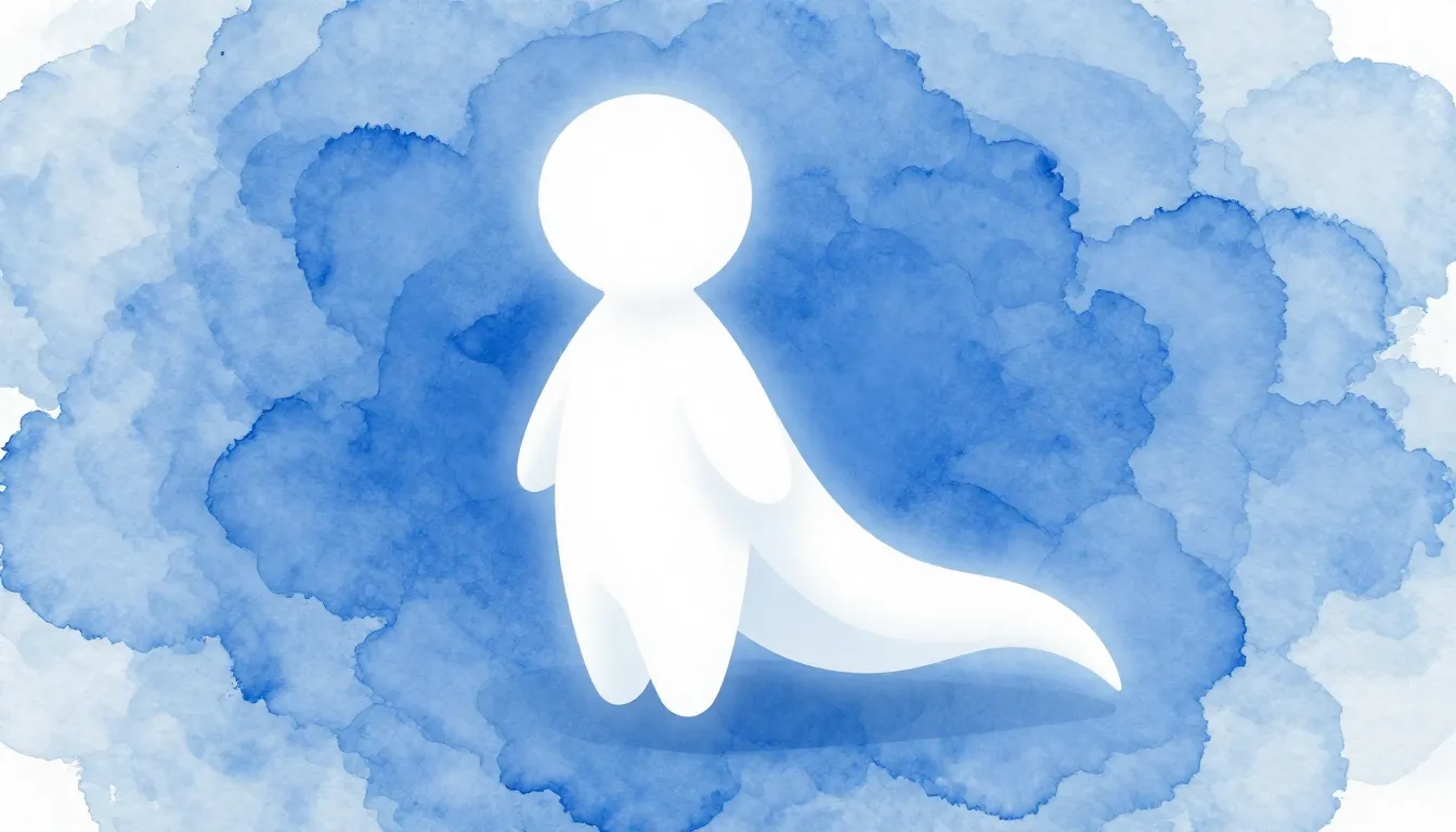 Watercolor style. A stylized, friendly white silhouette of a...