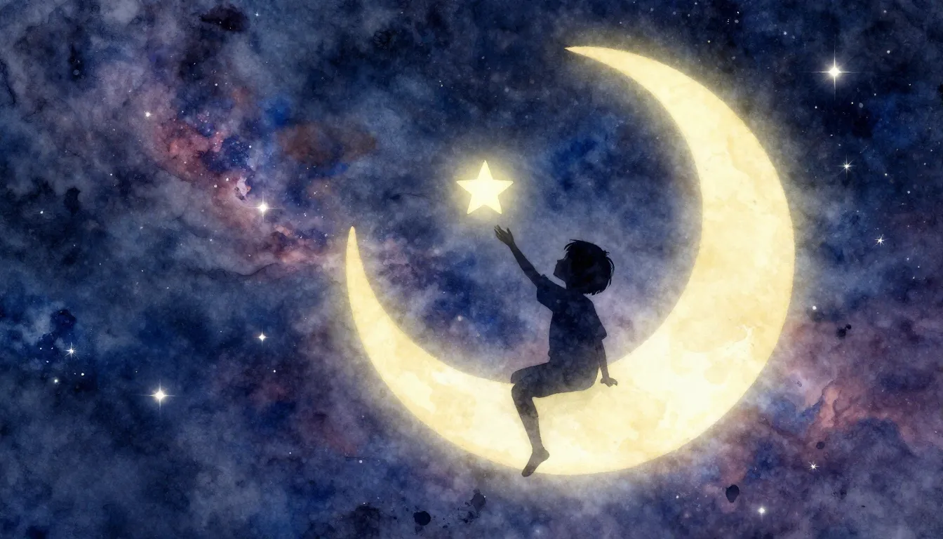 Watercolor style. A silhouette of a small child sitting on a...