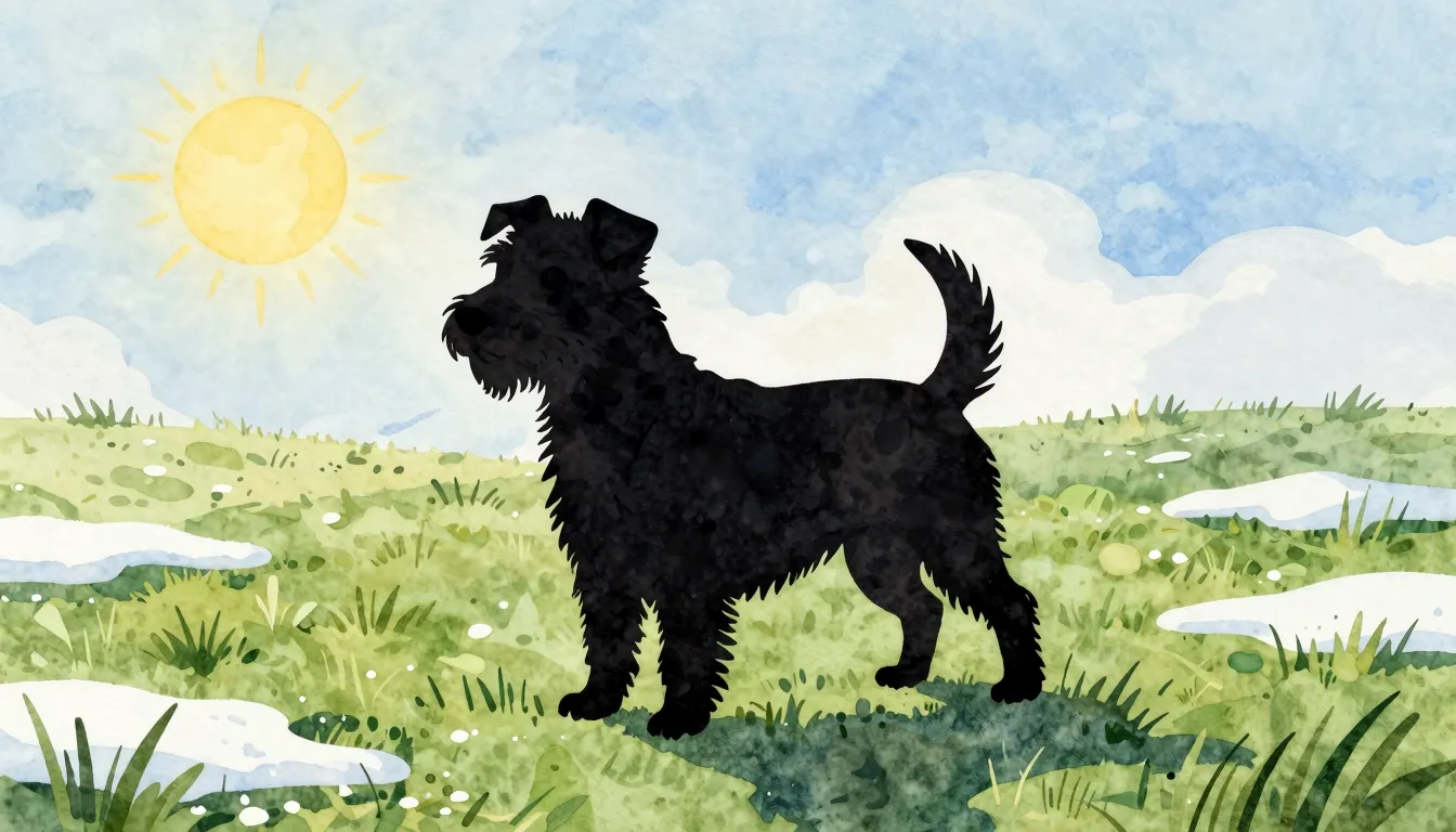 Watercolor style. Silhouette of a small long-haired terrier ...