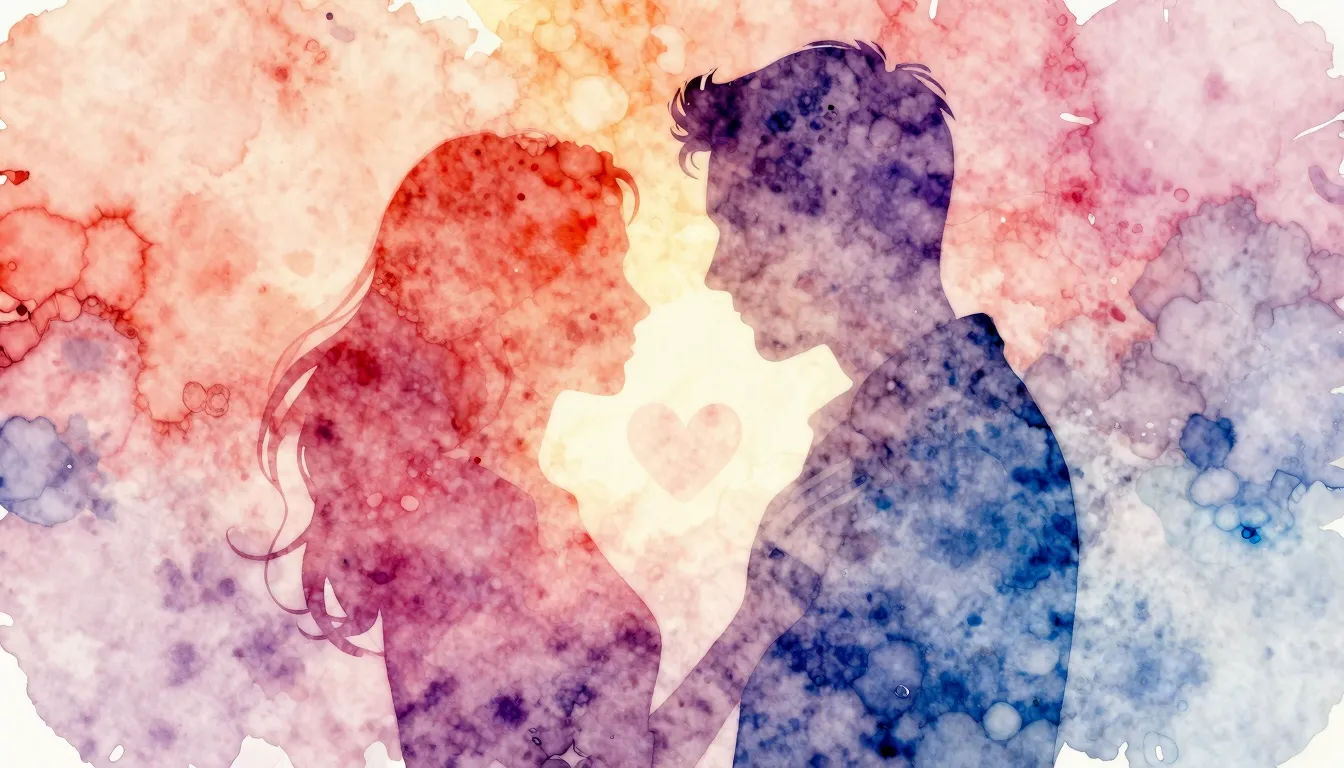 Vibrant watercolor style. Romantic pop song cover. Abstract,...