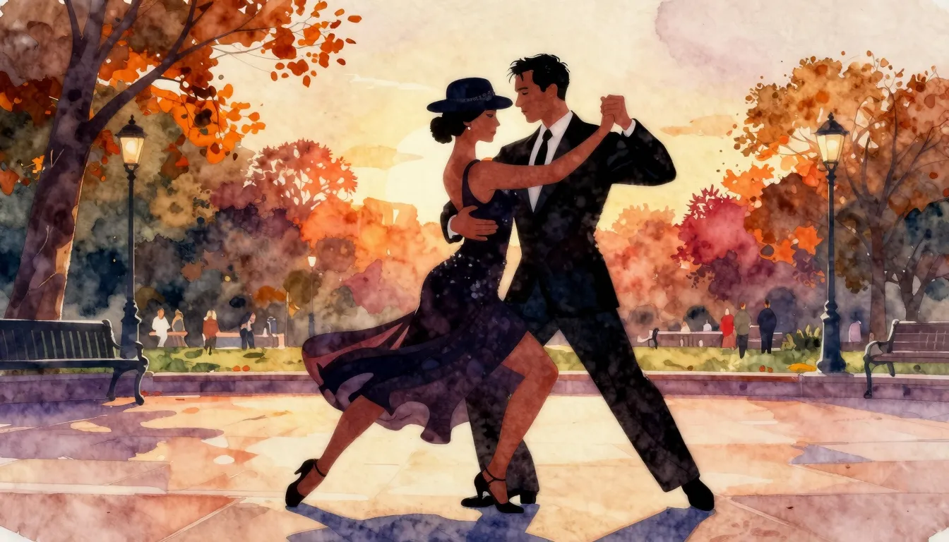 Watercolor style. A silhouette of an elegant couple dancing ...