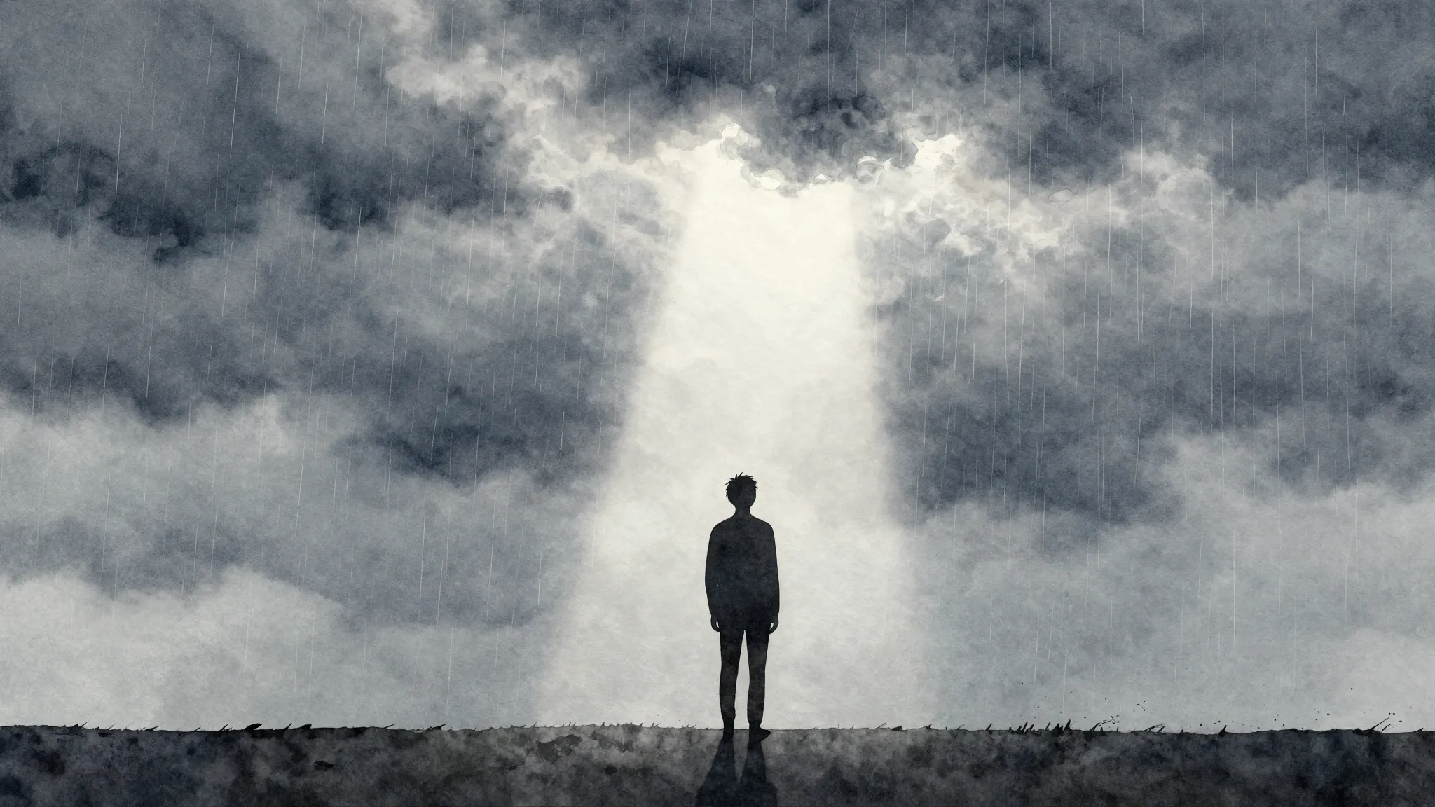Watercolor style. A minimalist silhouette of a person standi...